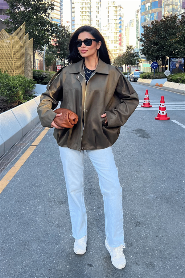 Dokuma Süet Kumaş Apoletli Bomber Ceket - HAKİ YEŞİLİ