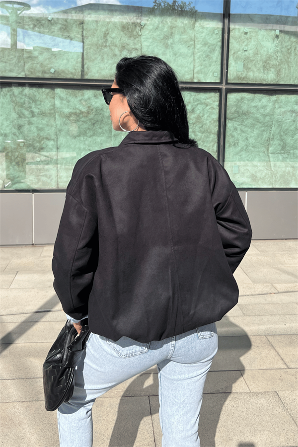 Dokuma Süet Kumaş Bomber Ceket - ANTRASİT