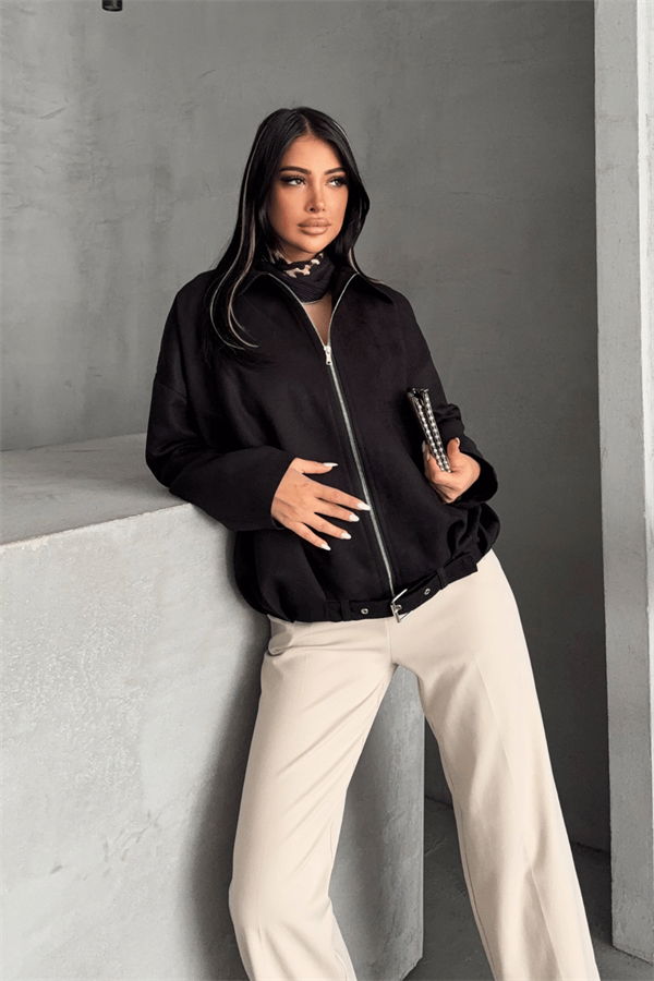 Dokuma Süet Kumaş Bomber Ceket - ANTRASİT