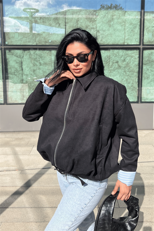 Dokuma Süet Kumaş Bomber Ceket - ANTRASİT