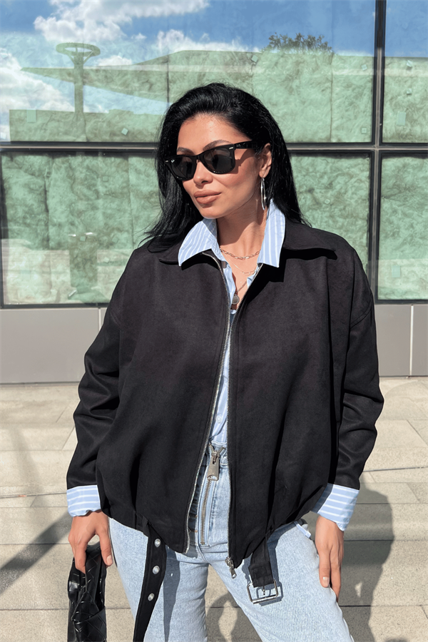 Dokuma Süet Kumaş Bomber Ceket - ANTRASİT