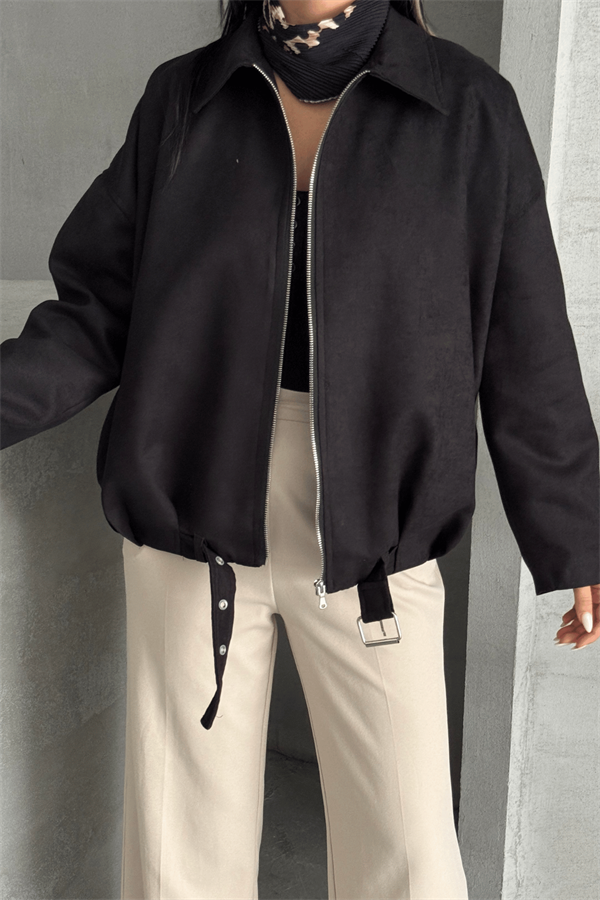 Dokuma Süet Kumaş Bomber Ceket - ANTRASİT