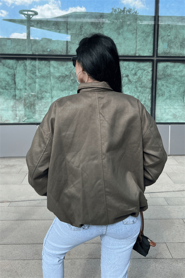 Dokuma Süet Kumaş Bomber Ceket - HAKİ YEŞİLİ