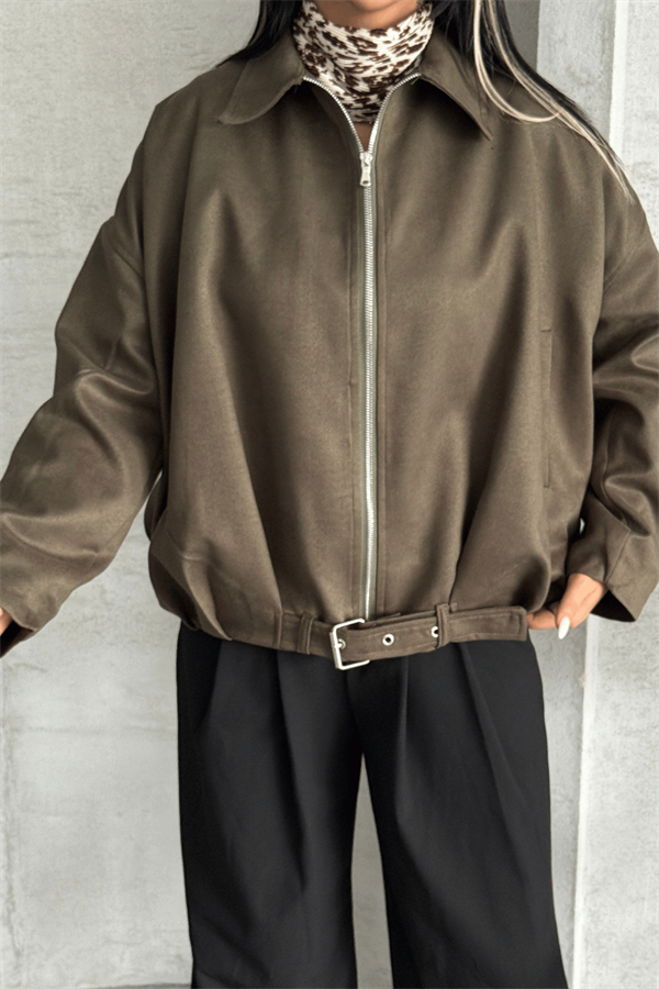 Dokuma Süet Kumaş Bomber Ceket - HAKİ YEŞİLİ