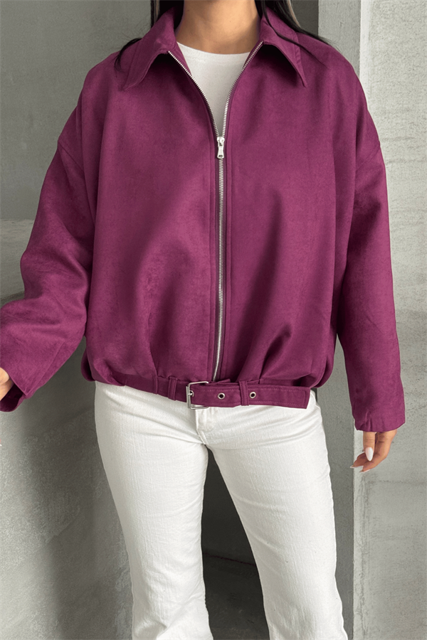 Dokuma Süet Kumaş Bomber Ceket - MÜRDÜM