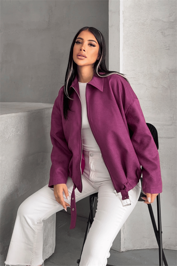 Dokuma Süet Kumaş Bomber Ceket - MÜRDÜM