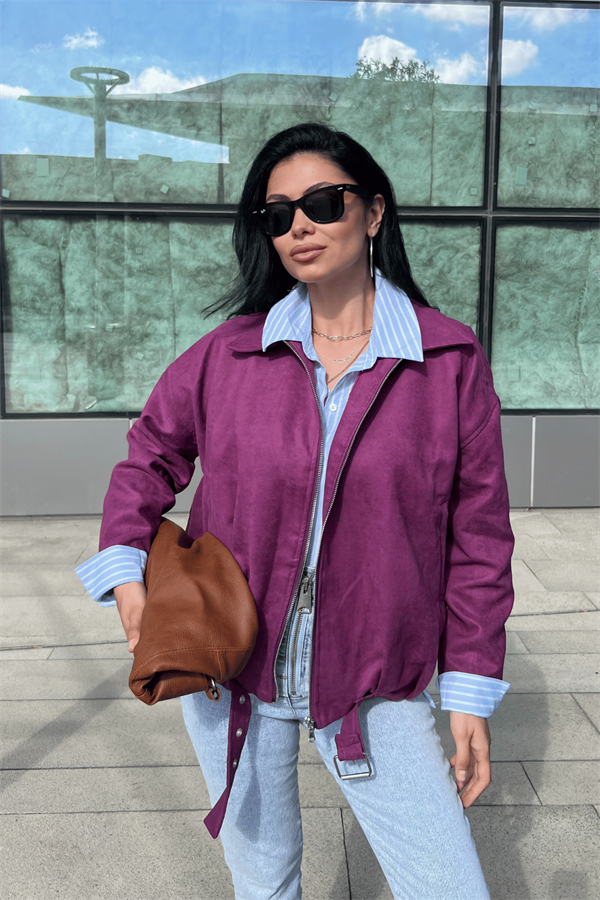 Dokuma Süet Kumaş Bomber Ceket - MÜRDÜM