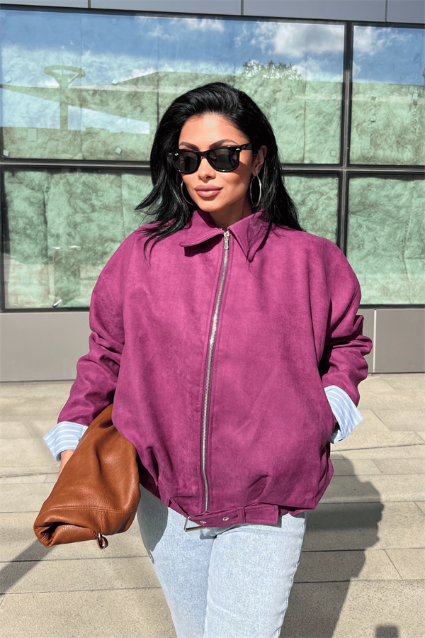 Dokuma Süet Kumaş Bomber Ceket - MÜRDÜM