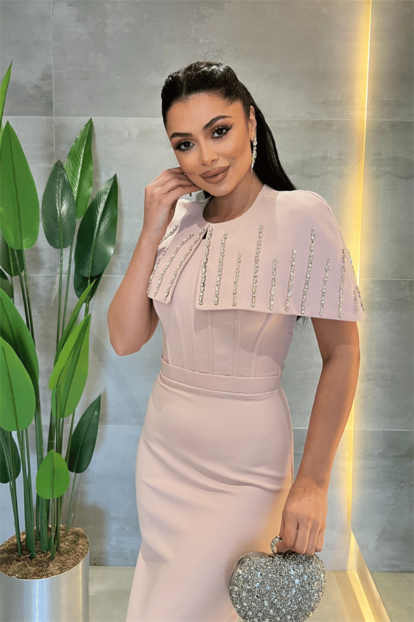Double Kumaş Bolero Detaylı Kalem Elbise - PUDRA