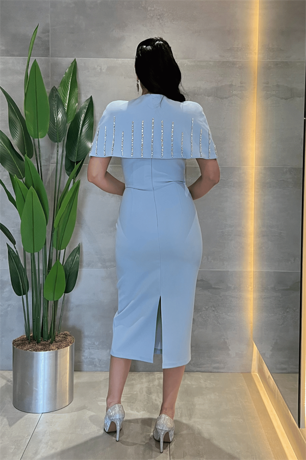 Double Kumaş Bolero Detaylı Kalem Elbise - BEBE MAVİSİ