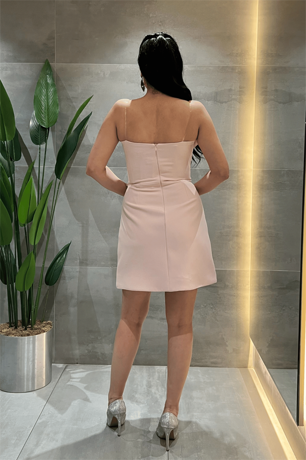 Double Kumaş Fiyonk Detaylı Mini Elbise - PUDRA