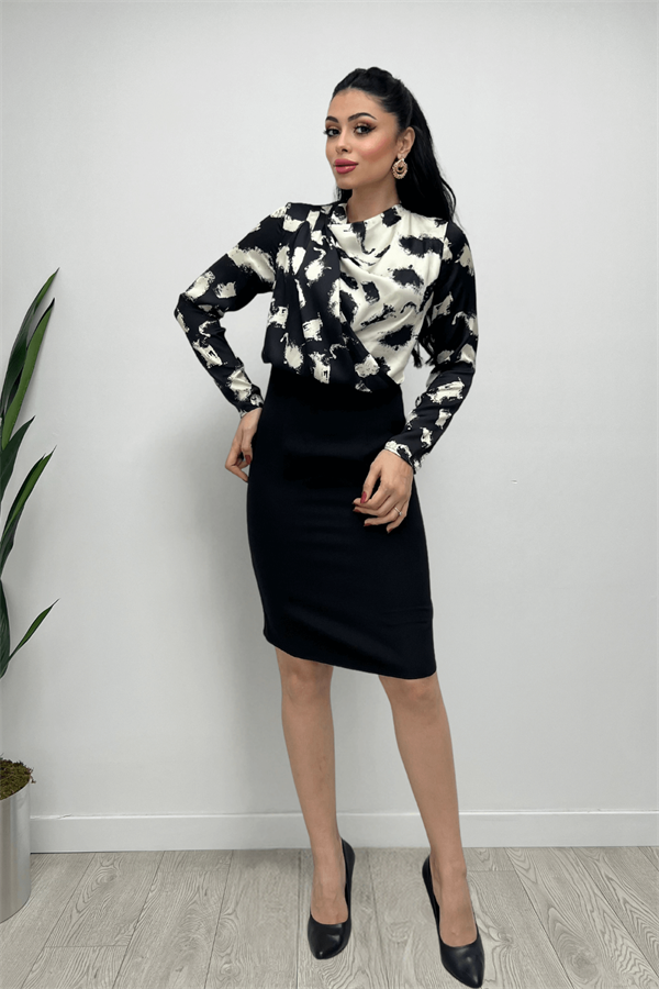 Double Kumaş Şifon Saten Elbise - SİYAH