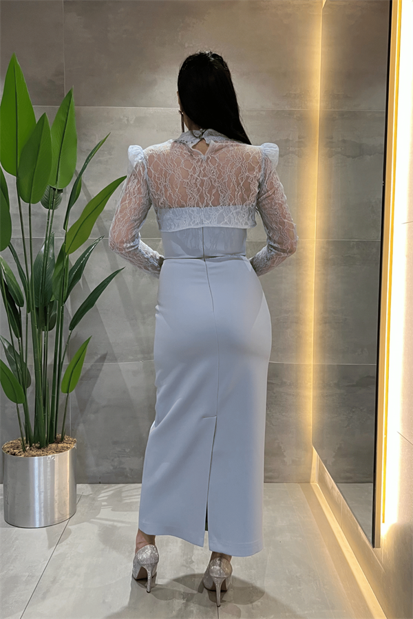 Double Kumaş Straplez Dantel Bolero Detaylı Elbise - BEBE MAVİSİ