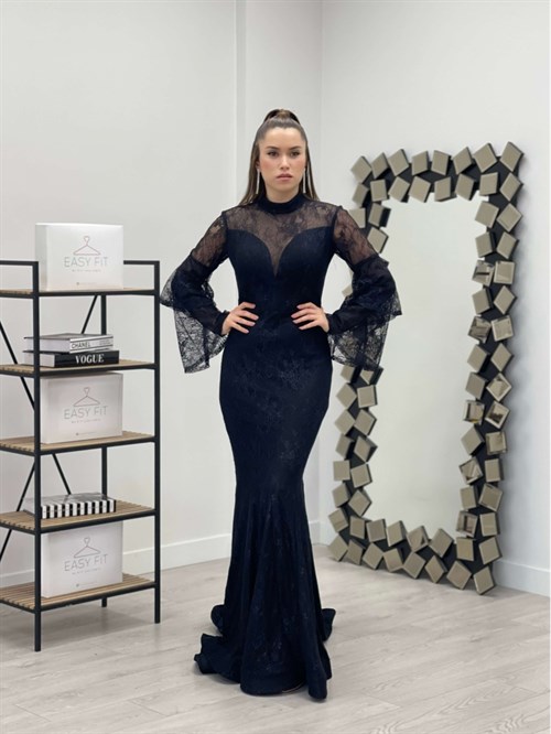 Full Lace Fish Dress  - Black