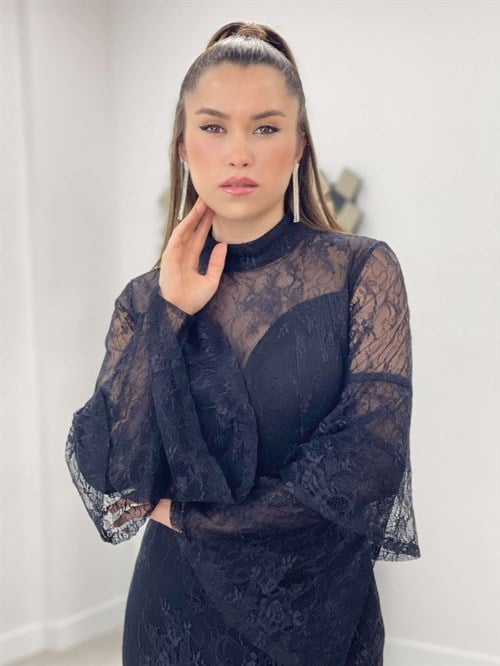 Full Lace Fish Dress  - Black