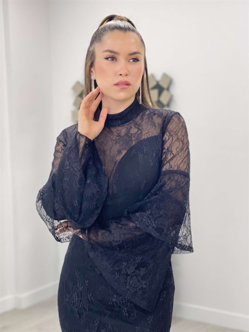 Full Lace Fish Dress  - Black