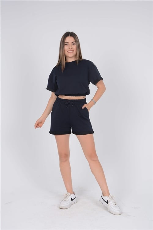 Double-knit Short Set  - Navy Blue