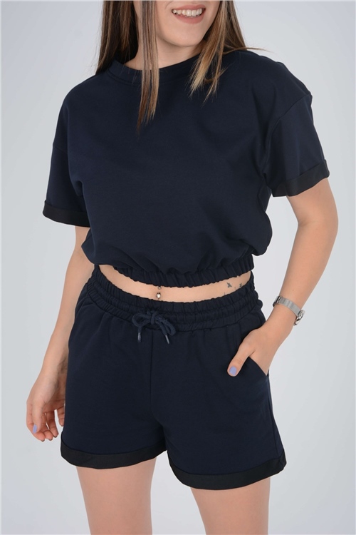 Double-knit Short Set  - Navy Blue