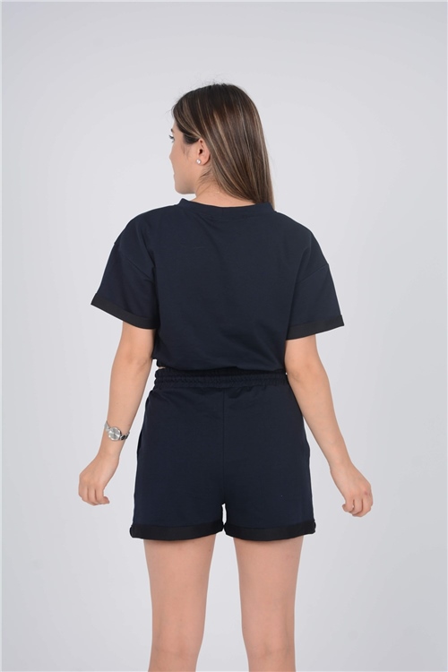 Double-knit Short Set  - Navy Blue