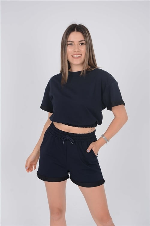 Double-knit Short Set  - Navy Blue