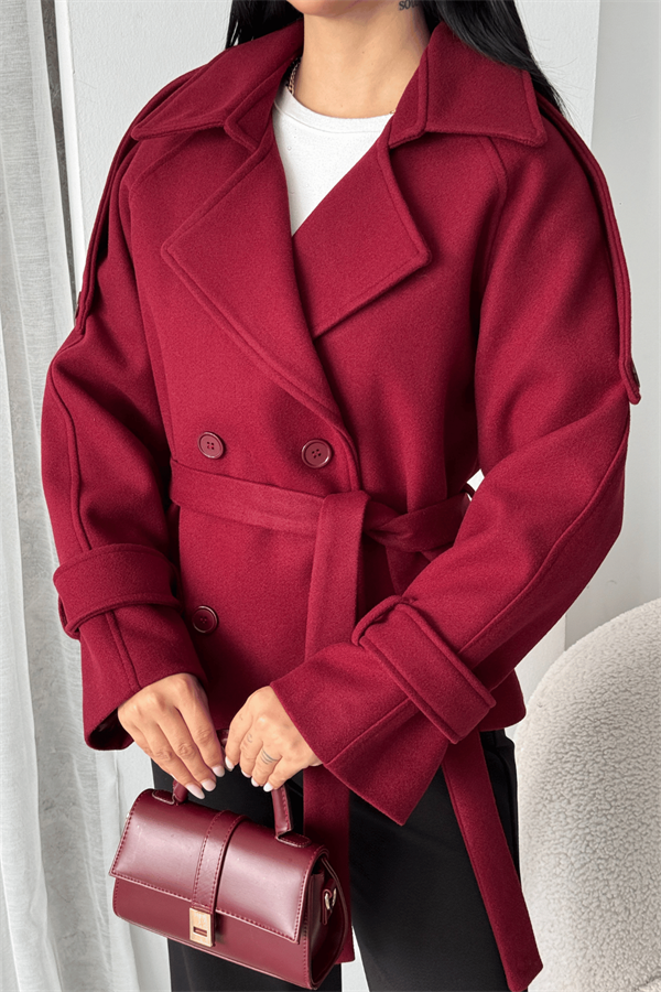 İthal Kaşe Kumaş Kısa Kaban - BORDO