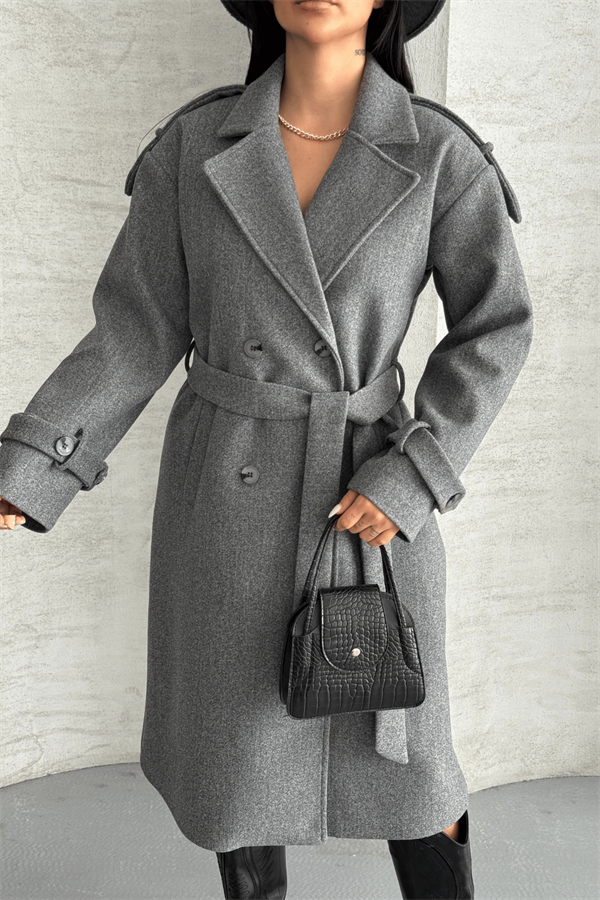 İthal Kaşe Kumaş Uzun Kaban - GRİ