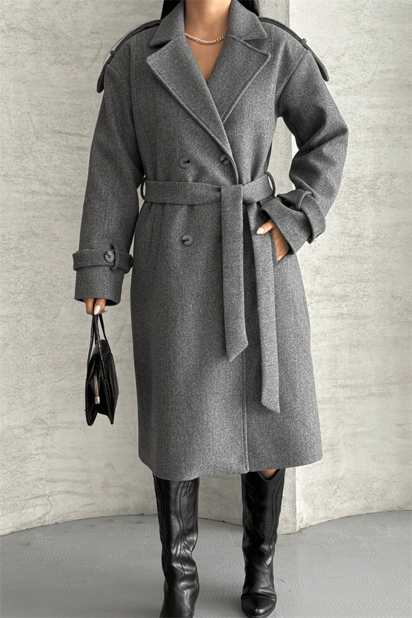 İthal Kaşe Kumaş Uzun Kaban - GRİ