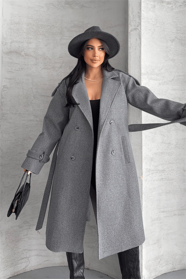 İthal Kaşe Kumaş Uzun Kaban - GRİ