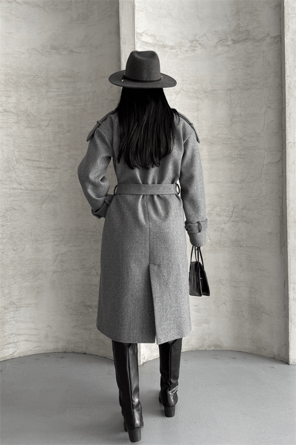 İthal Kaşe Kumaş Uzun Kaban - GRİ