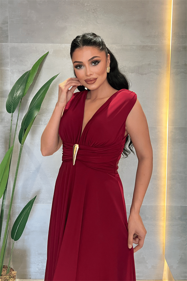 Jarse Kumaş Sırt Çapraz Detaylı Midi Ebise - BORDO