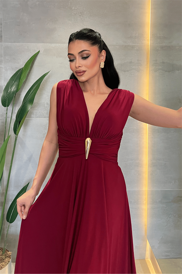 Jarse Kumaş Sırt Çapraz Detaylı Midi Ebise - BORDO