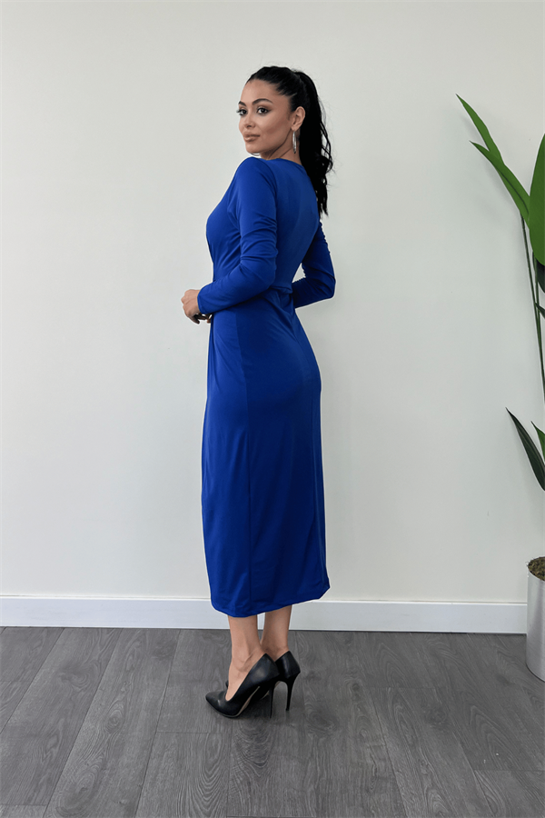 Jarse Kumaş Tasarım Kalem Elbise - SAKS MAVİ