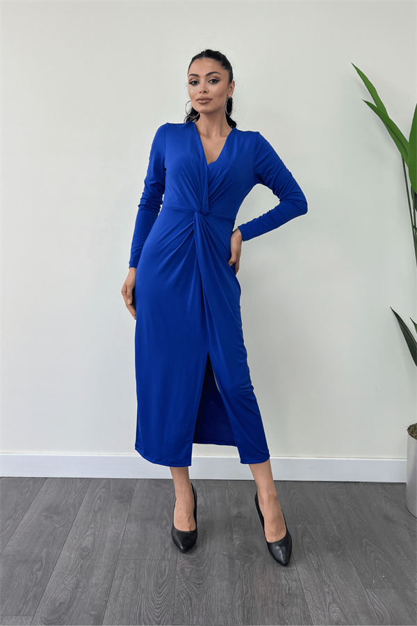 Jarse Kumaş Tasarım Kalem Elbise - SAKS MAVİ