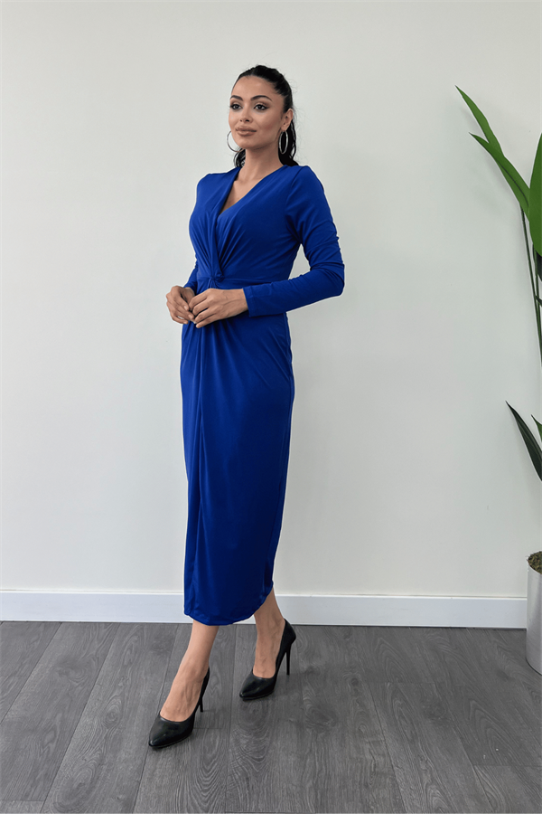 Jarse Kumaş Tasarım Kalem Elbise - SAKS MAVİ