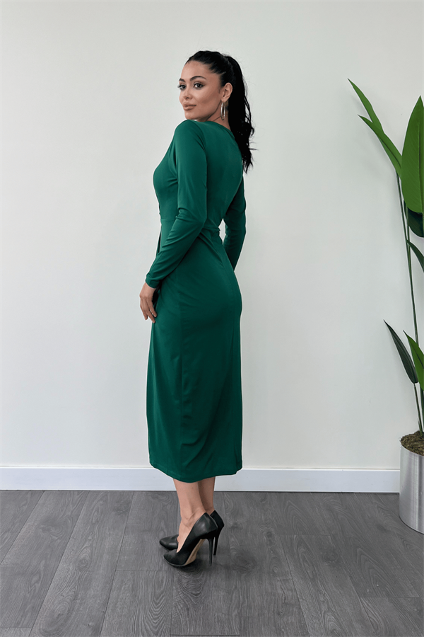 Jarse Kumaş Tasarım Kalem Elbise - ZÜMRÜT YEŞİL