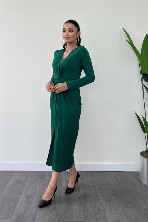 Jarse Kumaş Tasarım Kalem Elbise - ZÜMRÜT YEŞİL