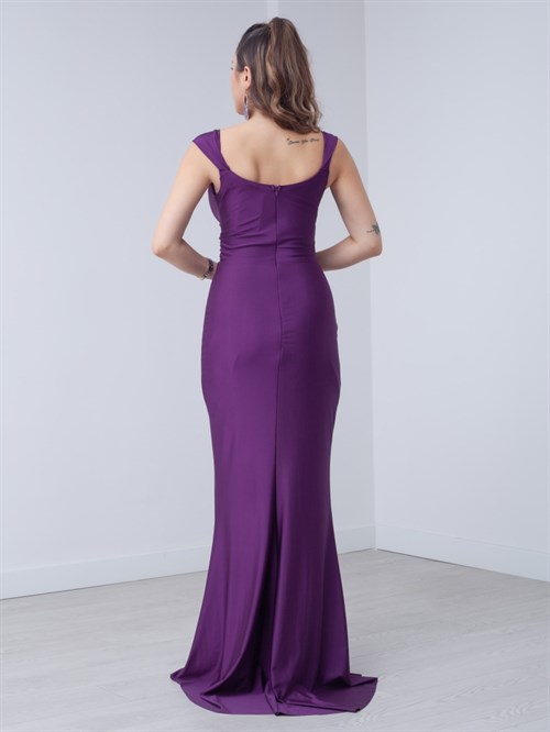 Jersey Fabric Flywheel Detailed Dress - Eggplant Purple