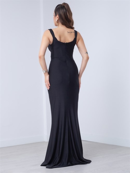 Jersey Fabric Flywheel Detailed Dress - Black