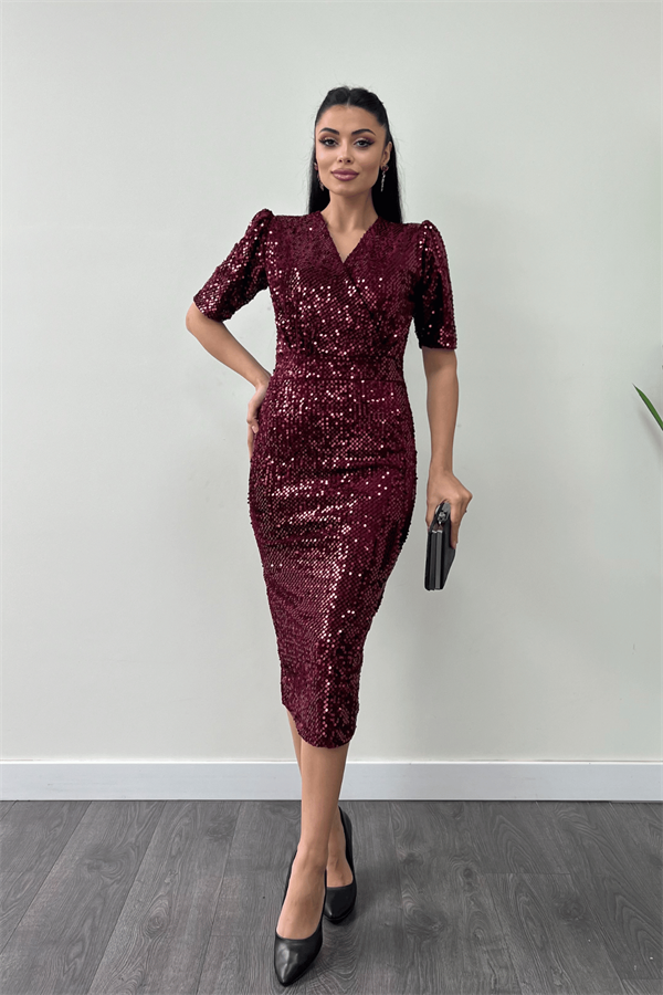 فستان جاكيت مخملي ترتر - بورجوندي