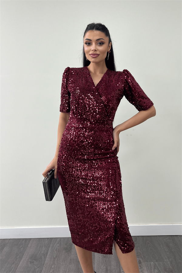 فستان جاكيت مخملي ترتر - بورجوندي