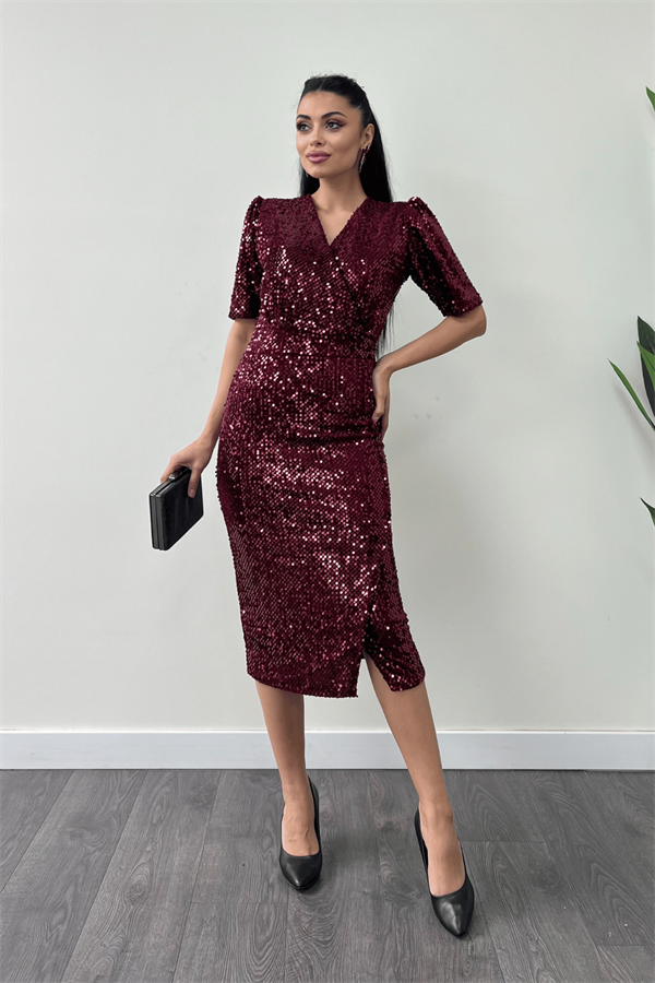 فستان جاكيت مخملي ترتر - بورجوندي