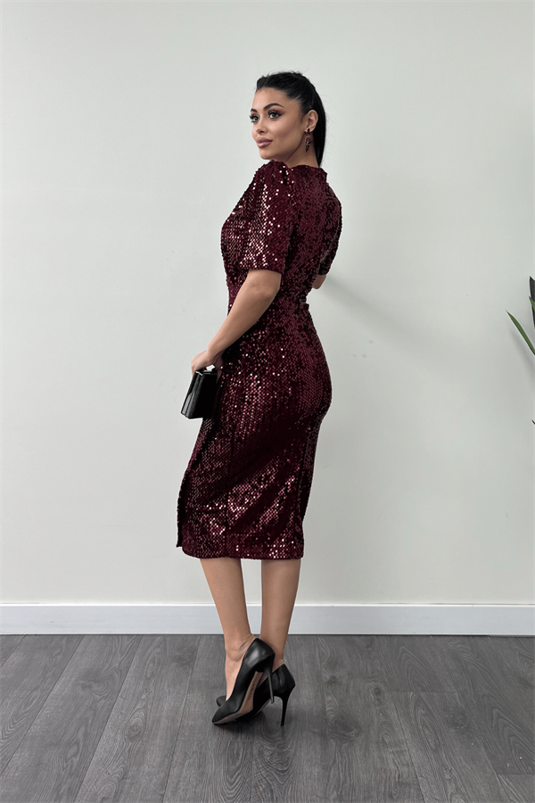 فستان جاكيت مخملي ترتر - بورجوندي