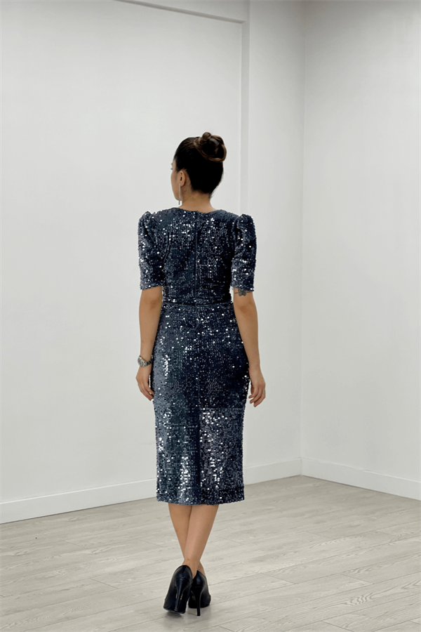 فستان جاكيت مخملي ترتر - رمادي