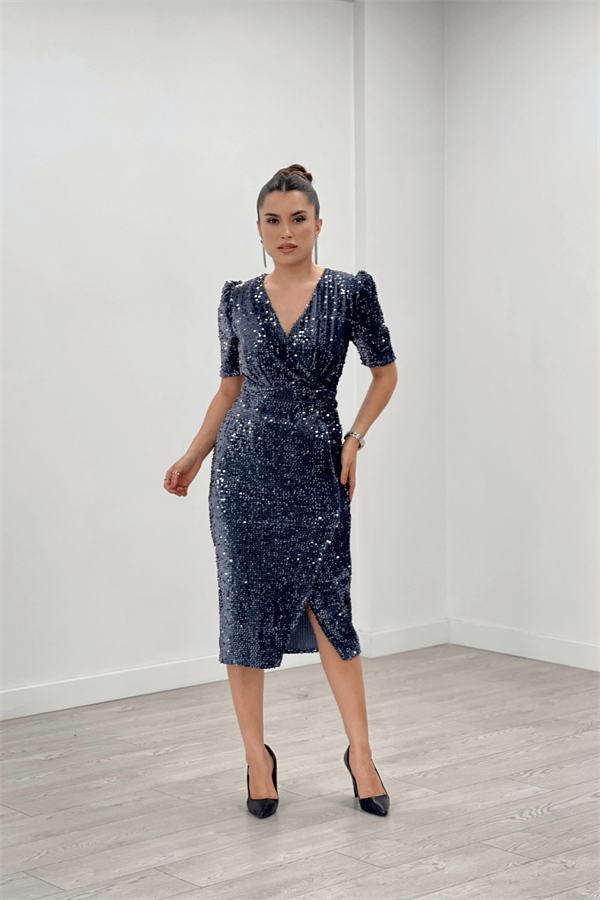 فستان جاكيت مخملي ترتر - رمادي