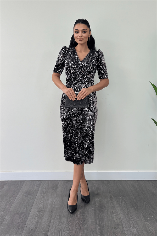 فستان جاكيت مخملي ترتر - فضة