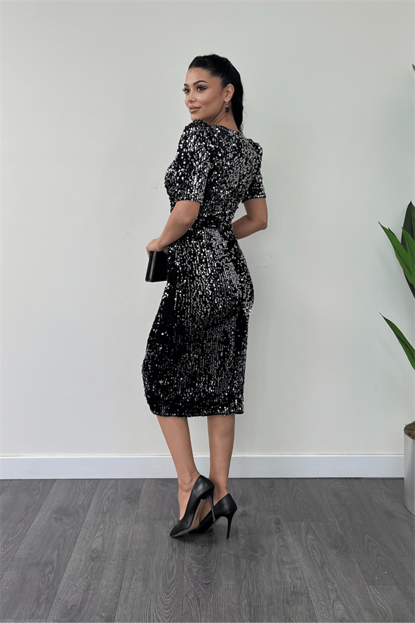 فستان جاكيت مخملي ترتر - فضة