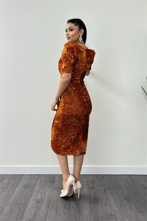 فستان جاكيت مخملي ترتر - خردل