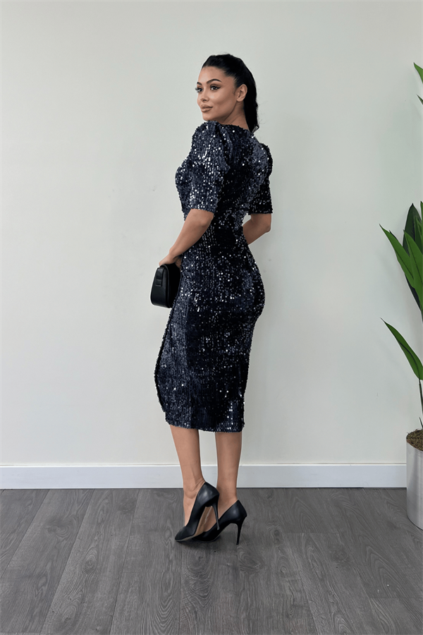 فستان جاكيت مخملي ترتر - الأزرق الداكن