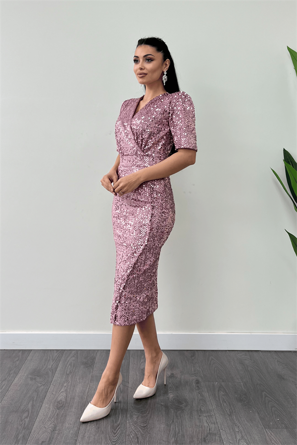 فستان جاكيت مخملي ترتر - لون البودرة