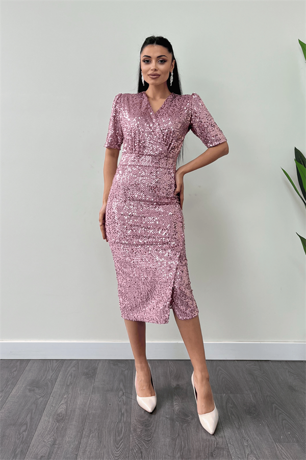 فستان جاكيت مخملي ترتر - لون البودرة